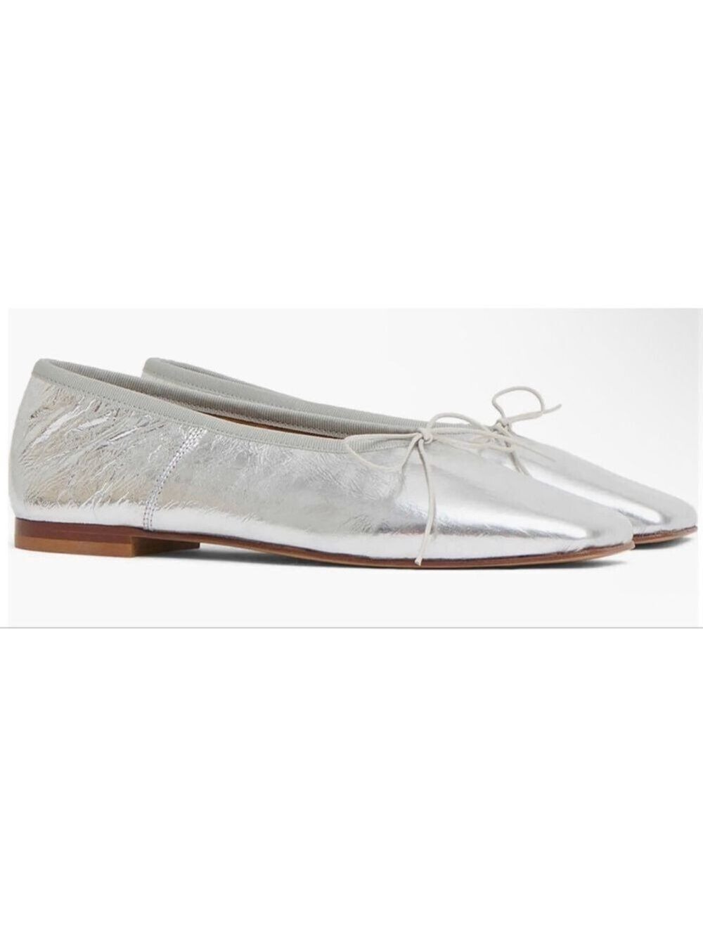 NWT Mansur Gavriel Silver Square Toe Ballerina Flats 37/7 - Picture 5 of 9